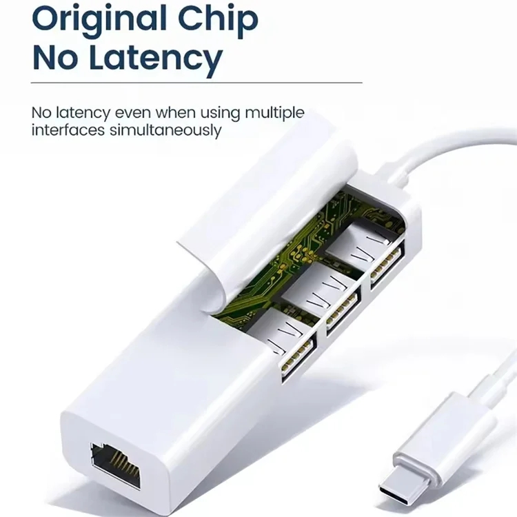 4 in 1 USB Type C to RJ45 Lan Network Card 4 Port USB2.0 Ethernet Card Hub Splitter Adapter for Laptop PC Driver Free