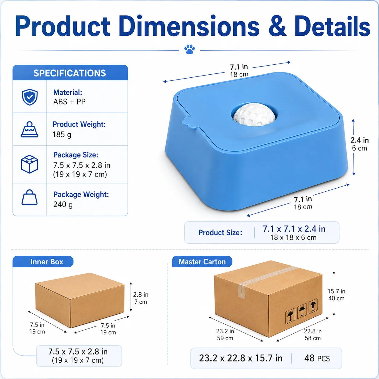 Stock Stylish Portable Modern Solid Pattern Pet Slow-feeding Square Bowl Built-in Rolling Ball Waterproof Cats Dogs PP Material