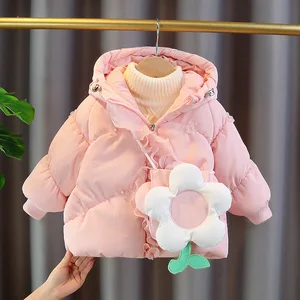 Customized Girls' Cotton Coat Casual Style Fleece-Lined Thickened Winter Warm Jackets Zipper Closure Solid Clothes for Kids