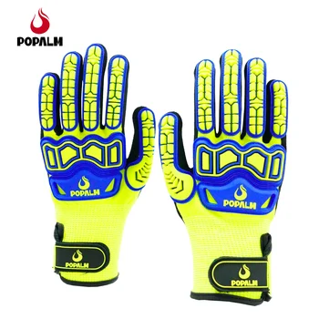 POPALM 13 Gauge Cut Resistant Anti Slip Anti-Impact Industry Glassworks Construction Oilfield TPR Gloves For Workers