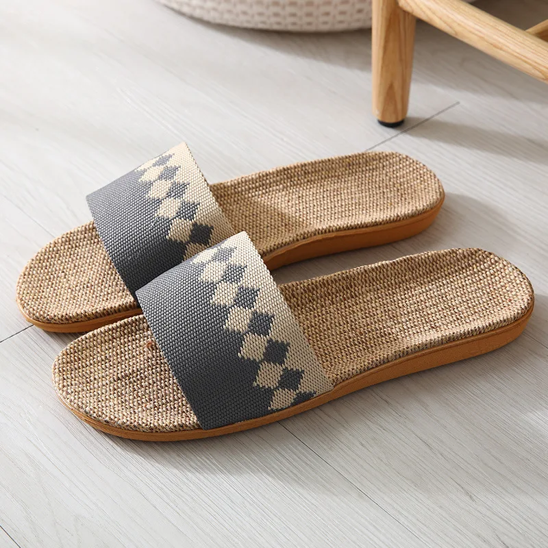 Квадратные льняные летние тапочки с открытым носком всесезонные хлопковые напольная плитка Нескользящие фабричные Тапочки
