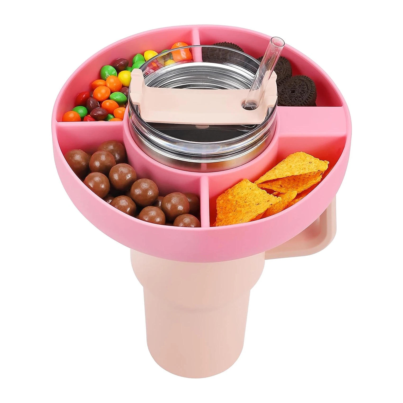 4 Compartment Silicone Reusable Snack Ring Bowl Tray For Stanley Cup