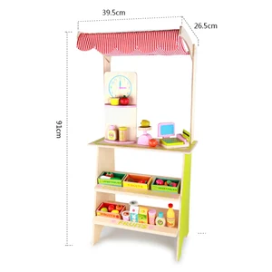 EDULAND Multi-Functional Interactive Education Dollhouse Booth Wood Kitchen Food Toys Fruit Vegetable Display Water-Based Paint