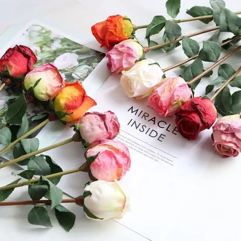 CPJ162AFRO Brilldeco Wholesale Artificial Flowers Faux Rose Flowers Mini Burnt Edge Roses Living Room Decor For Wedding Event