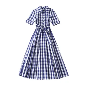 Women Summer Dresses Short Sleeve Paid Print Retro Vintage a Line Party Dresses Vestidos