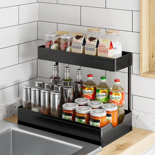 Kitchen Slide Out Spice Rack Easy to Install Spice Cabinet Organizers  Tier Pull-out Spice Rack Black/White