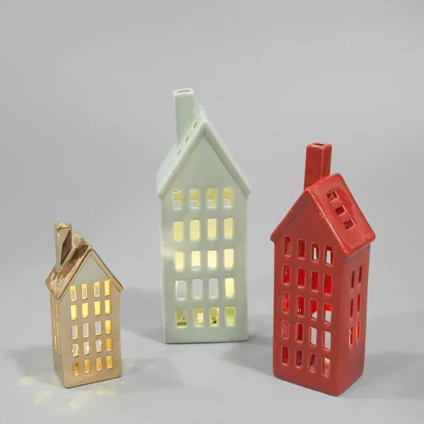 Handmade Ceramic Christmas Village Houses with LED