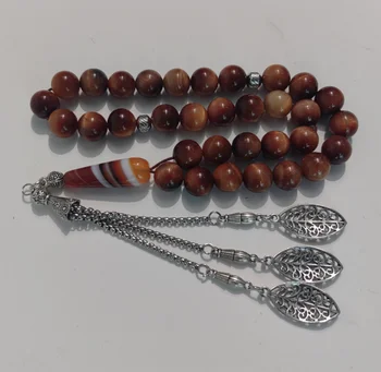 High Quality Natural Tiger Eye Stone Beads with Stainless Steel Tassel Masbaha Tasbih Tasbeeh Muslim Rosary Islamic Prayer Beads