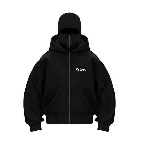 Salati Custom Y2K Clothing Face Cover 500 GSM Cotton Blank Baggy Mask Ninja Balaclava Sweatshirts Jacket Men Hoodies With Zipper gallery 3