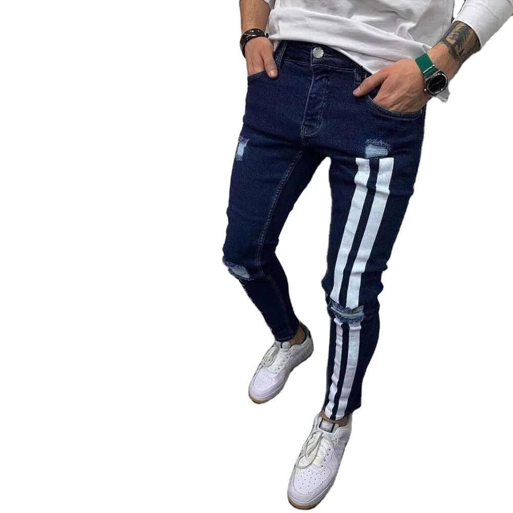 Men Fashion Pencil Trousers Men Stripes 