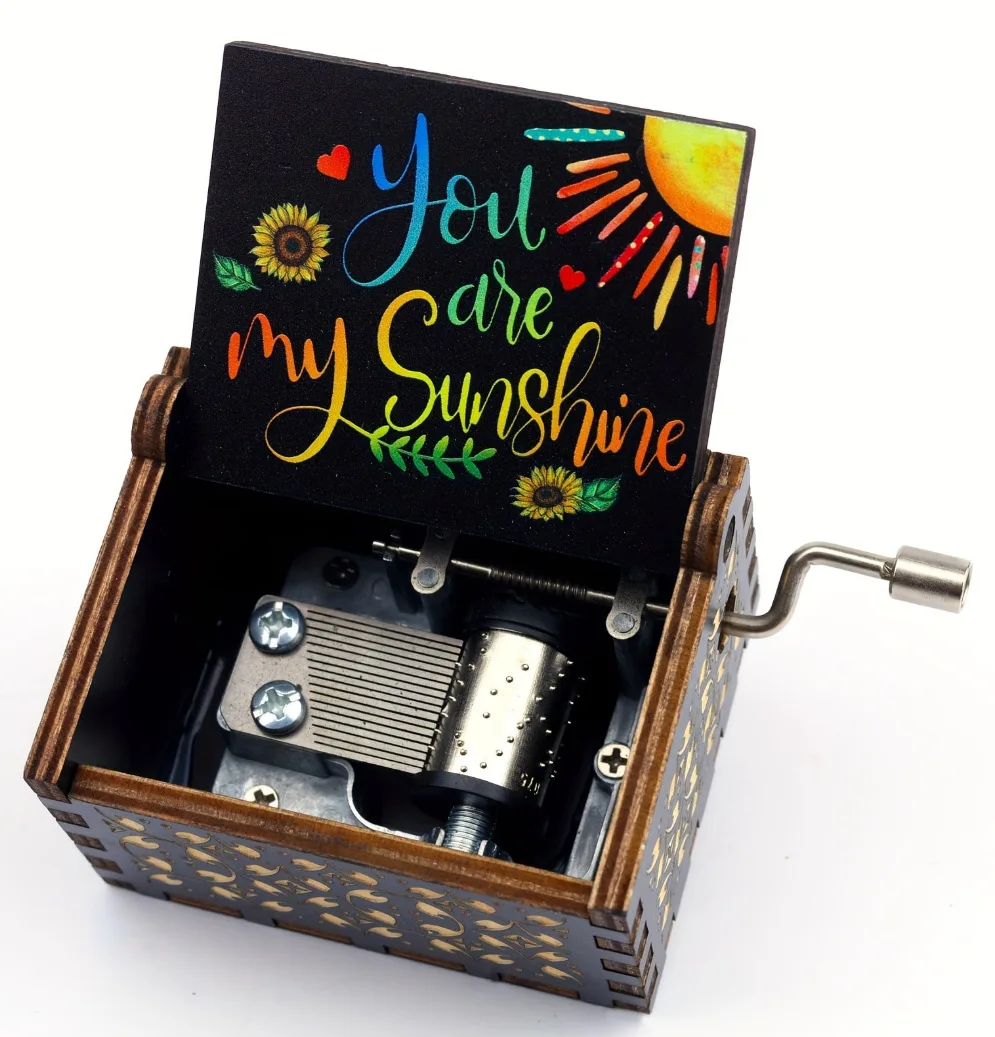 Customizable Hand-Cranked Wooden Music Box 'You Are My Sunshine' Birthday Gift for Girls and Boys