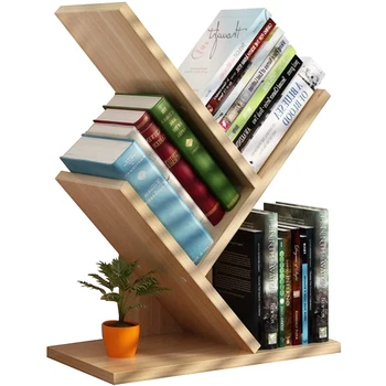 Bamboo Desktop Bookshelf Organizer 3-layer Tree Shaped Desktop Bookcase Storage Rack