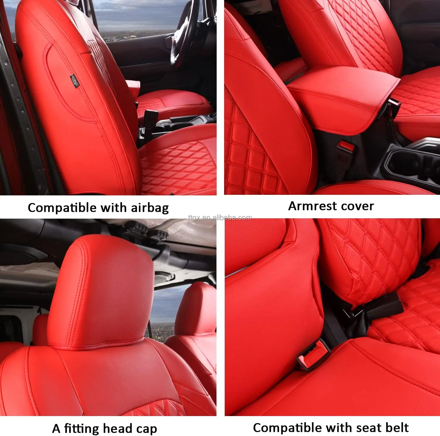 BOJVAIGA Waterproof Leather Seat Covers For Jeep Wrangler (2007-2022) - Full Set Black & Red