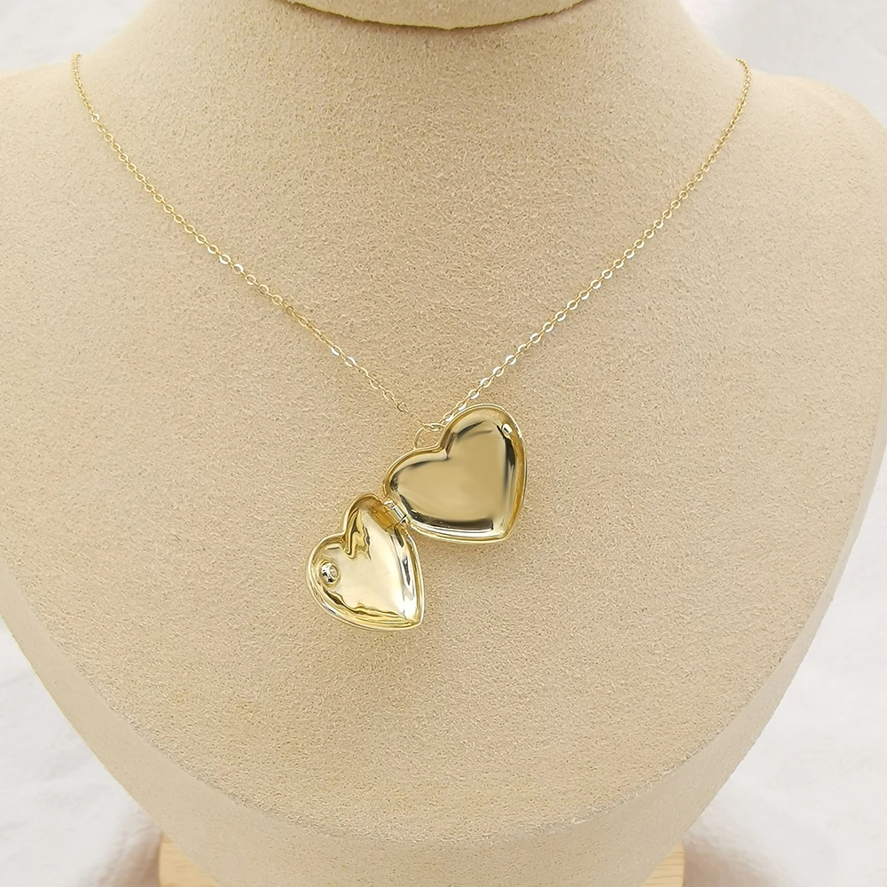 Newest Design 9K Pure Solid Gold Openable Heart Shaped Box Necklace Jewelry Wholesale Custom Logo