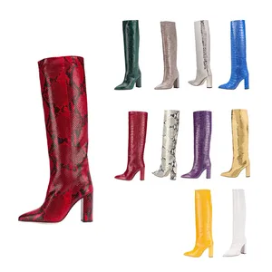 2019 Autumn Winter New European American Style Runway Women's Boots Super High Thick Heel Pointed Toe Knee-High Slip-On Boots