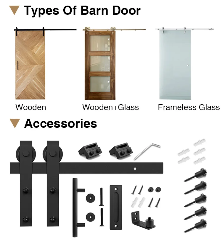 Prettywood Home Interior Invisible Sliding Hardware Kit Solid Wood Barn Doors factory