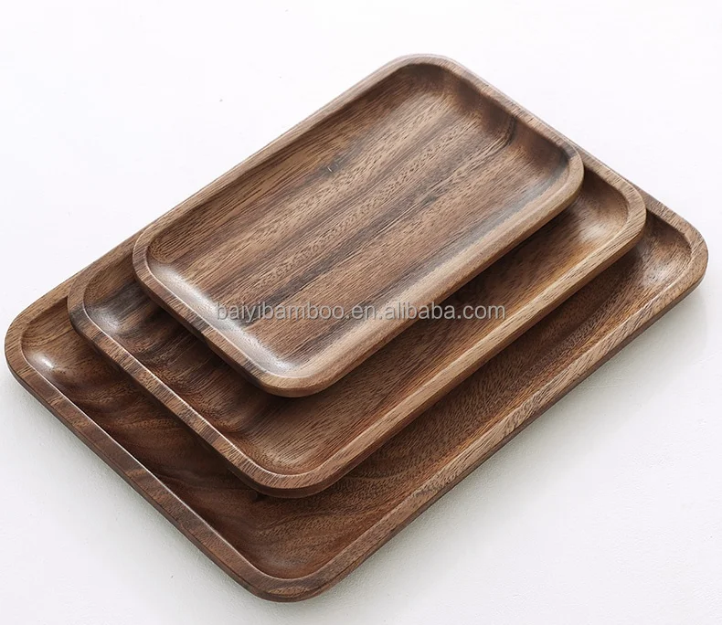 Modern Simple Walnut Solid Wooden Storage Serving Tray Handcrafted Breakfast Trays for Kitchen Houseware Use Dishes & Plates