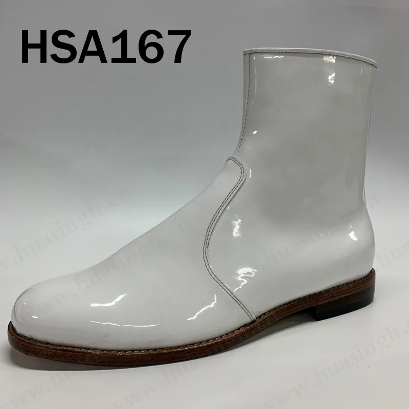 Rwh, White Shinning Leather Upper Side Zipper Design Office Shoes Formal Occasion Waterproof Anti-slip Uniform Boots HSA167