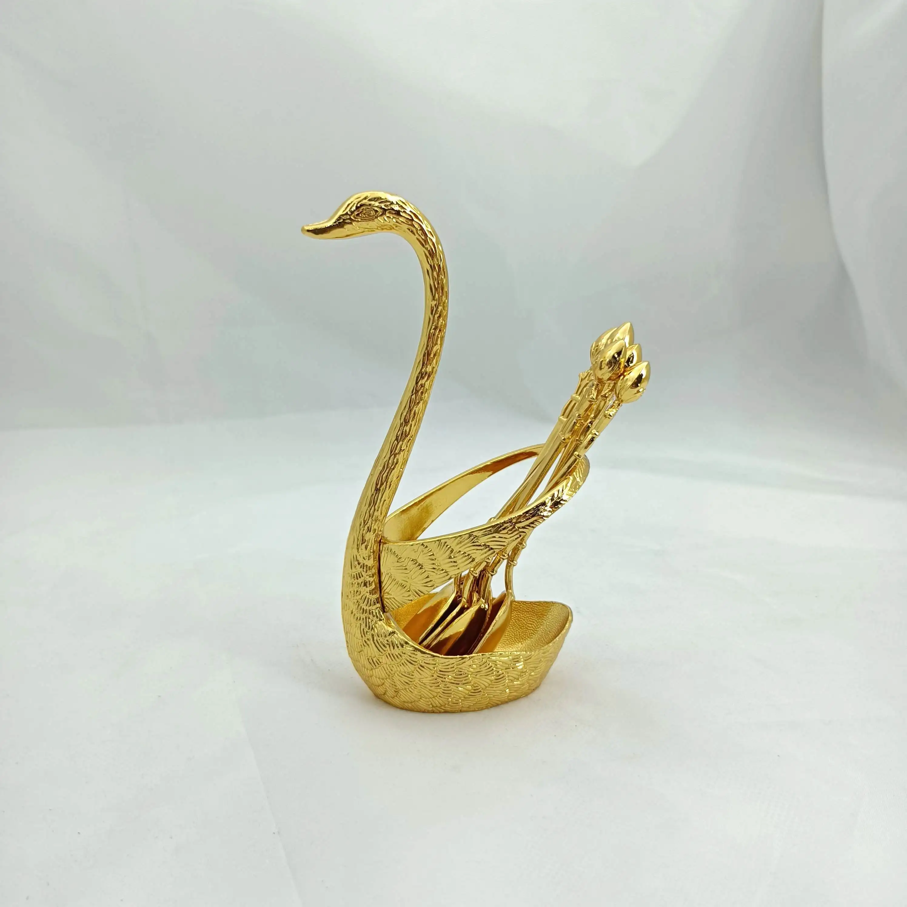 Silver Golden Swan Pattern Kitchen Utensils Table Decoration Cygnus Salad Dessert Forks Coffee Spoon Stand Set