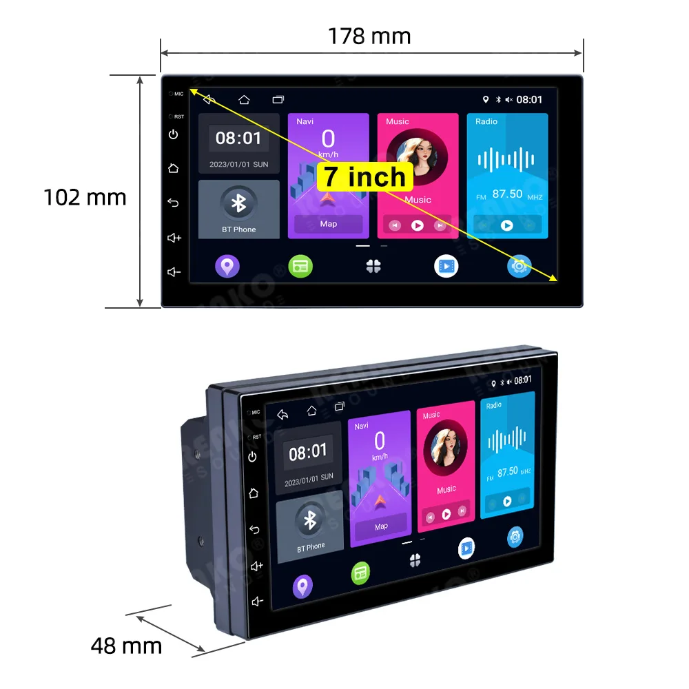 MTK 6580 7-10 Inch Touch Screen Car Radio Player with GPS, BT