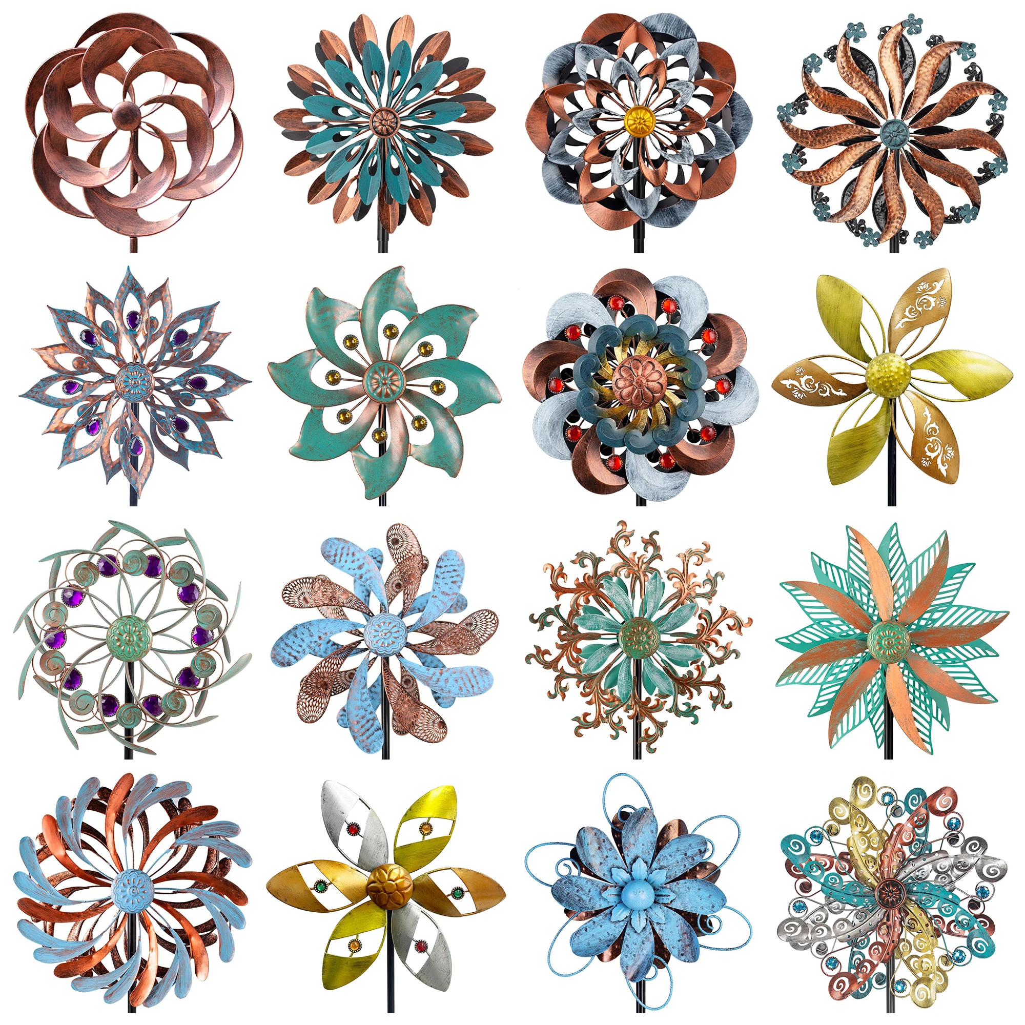 Metal Dynamic Wind Spinner Waterproof Courtyard Garden Art Decor Windmill Stake
