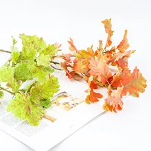 Hot selling artificial oak leave orange green leave 2 forks autumn decoration for home living room indoor office decor