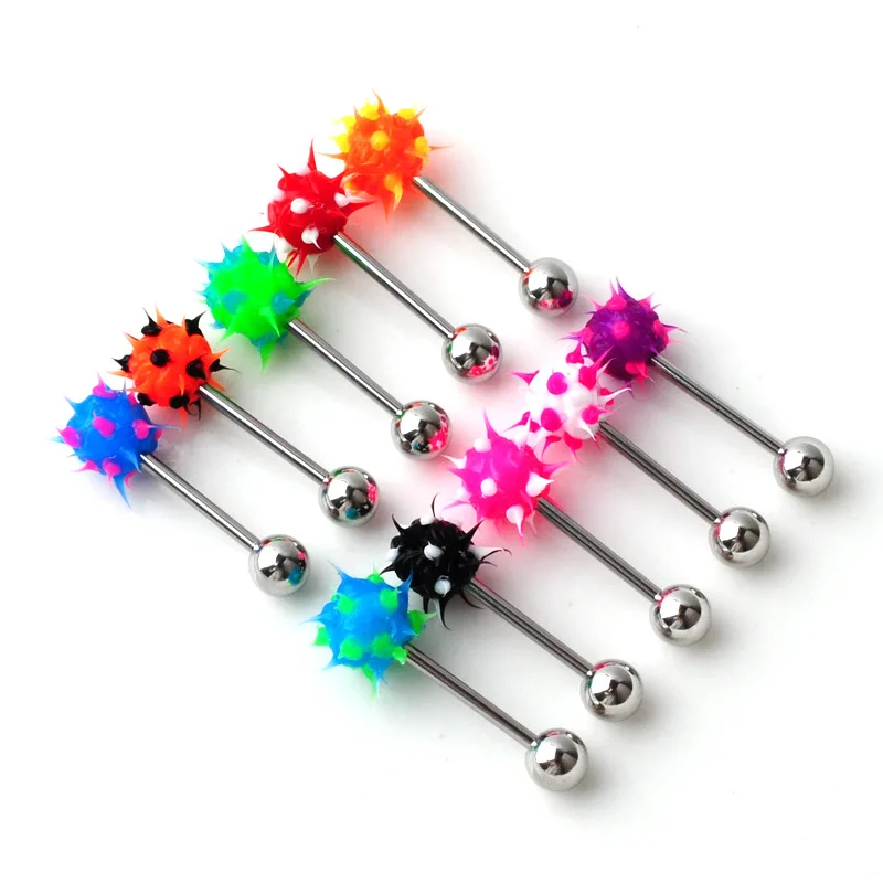 316L Surgical Steel Tongue Ring with Spiky Silicone Ball 