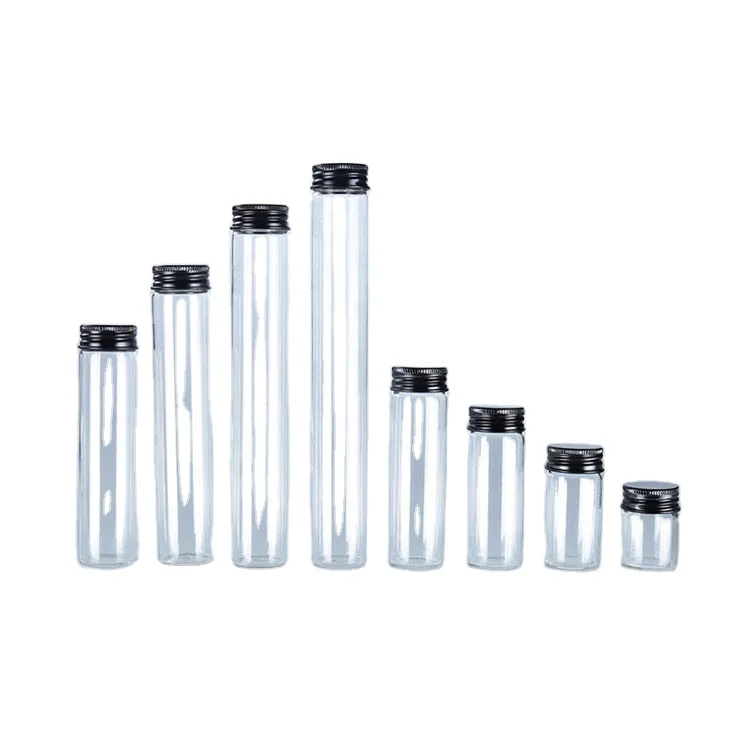 Clear 15ml 30ml 40ml 50ml 60ml 80ml 100ml 110ml Glass Bottle with Black Aluminum Screw Cap Refillable Storage Tube Screw Top