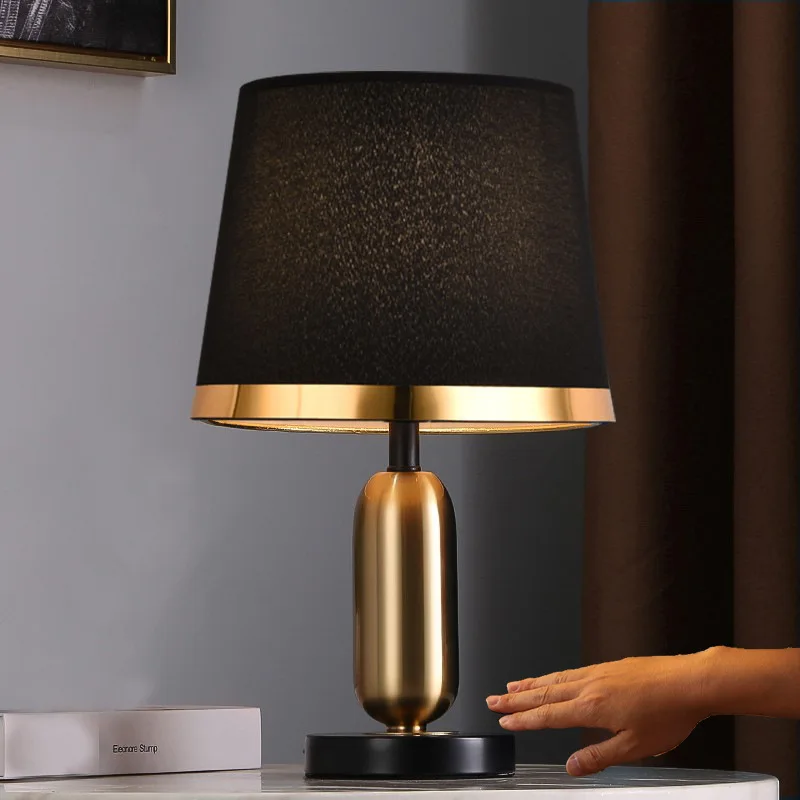 Hotel luxury modern black fabric lamp shade desk lamp home decorative
