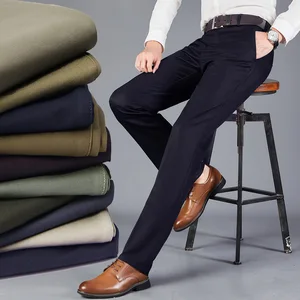 Autumn and Winter Thickened Casual Pants for Men with High Waist and Loose Elastic Straight Leg Long Pants for Business