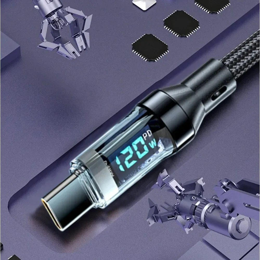 120W Fast Charge USB Type C Cable LED Power Display for Redmi Android Phones