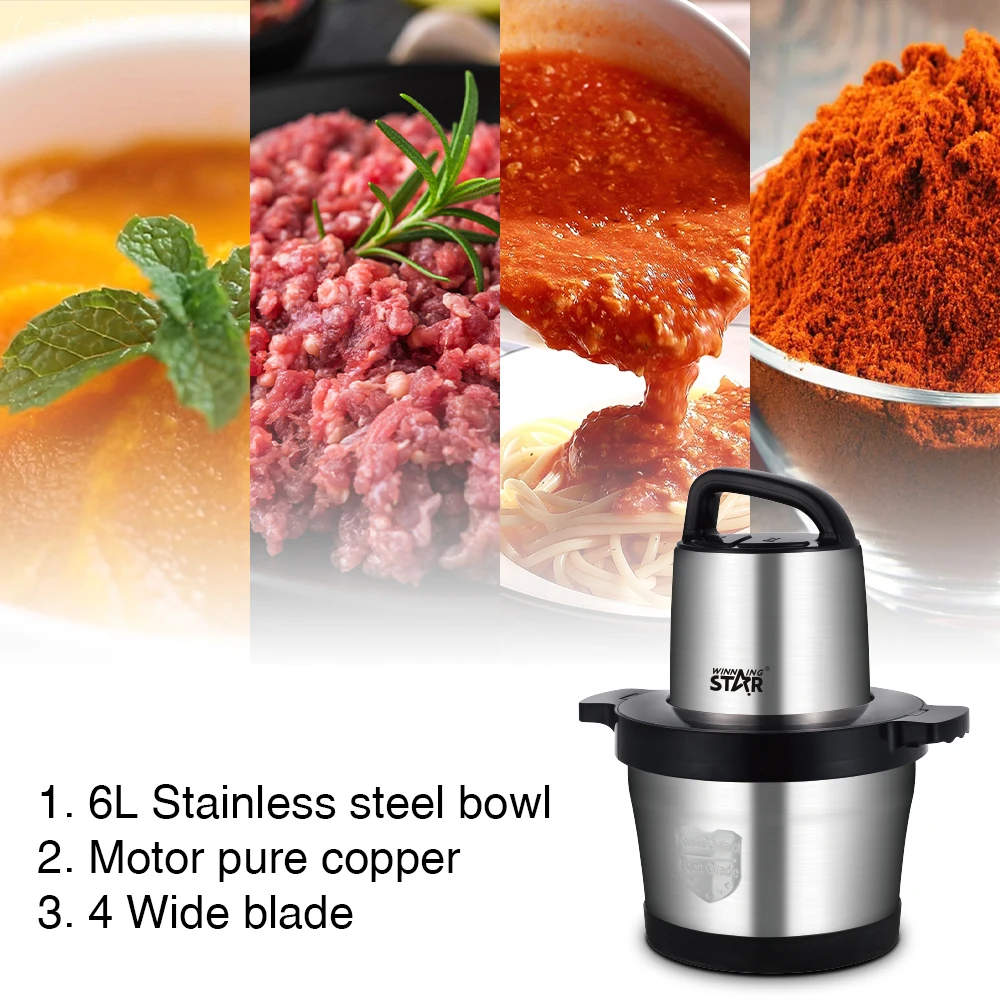 Hot Sale Multifunctional Food Meat Chopper, 6L Stainless Steel Food Processor - Meat Grinder For Efficiently Minced Vegetables, Fruits, And Nuts image