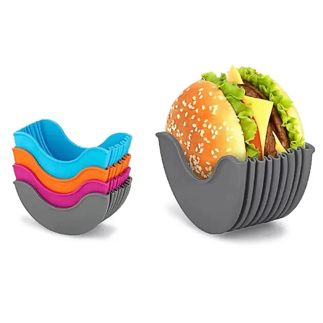 Reusable Silicone Hamburger Racks Retractable Burger Fixed Box Contact-Free Burger Holder Clip