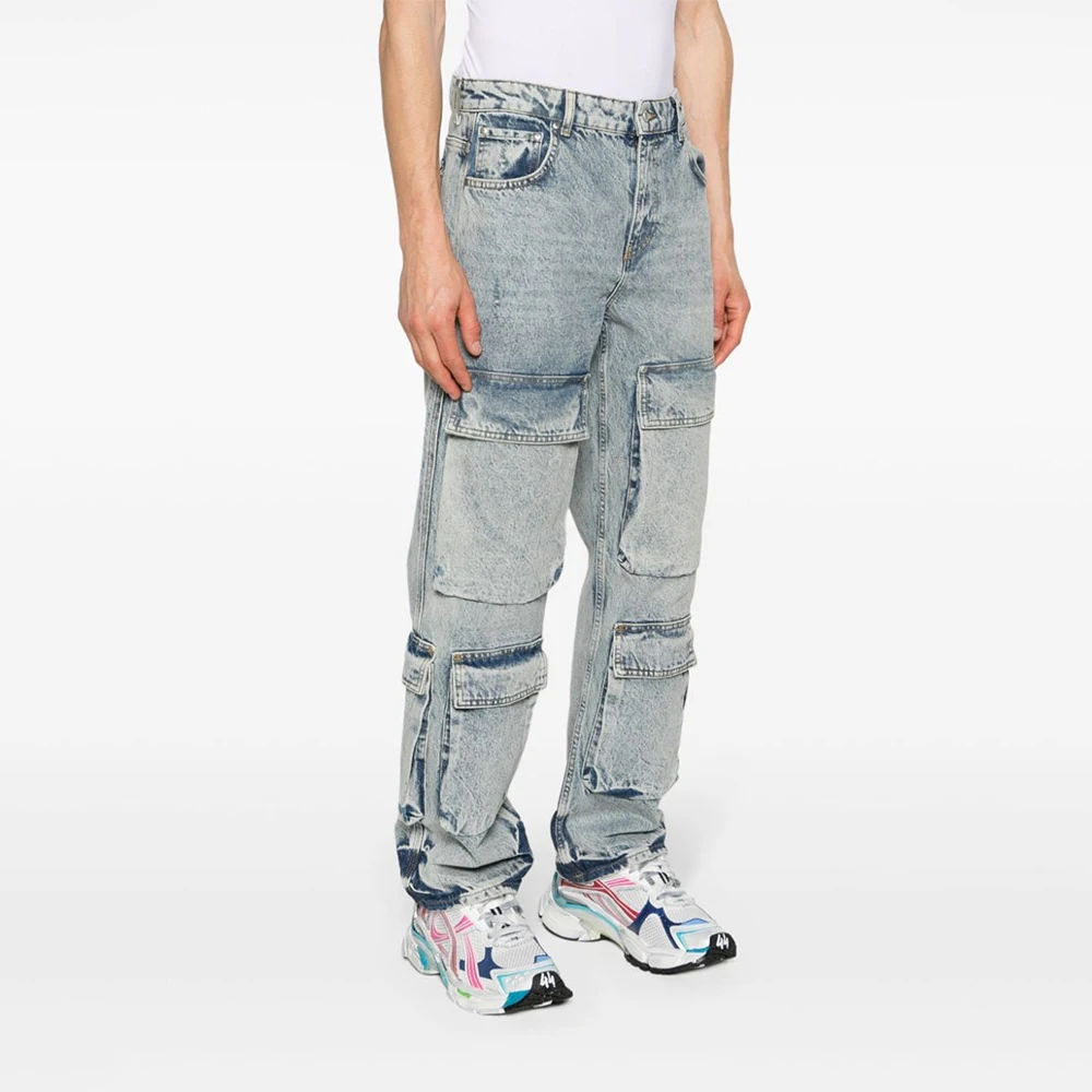 Men Manufacturer High Street Vintage Denim Baggy Distressed Washed Flat Pockets Cargo Jeans Pants