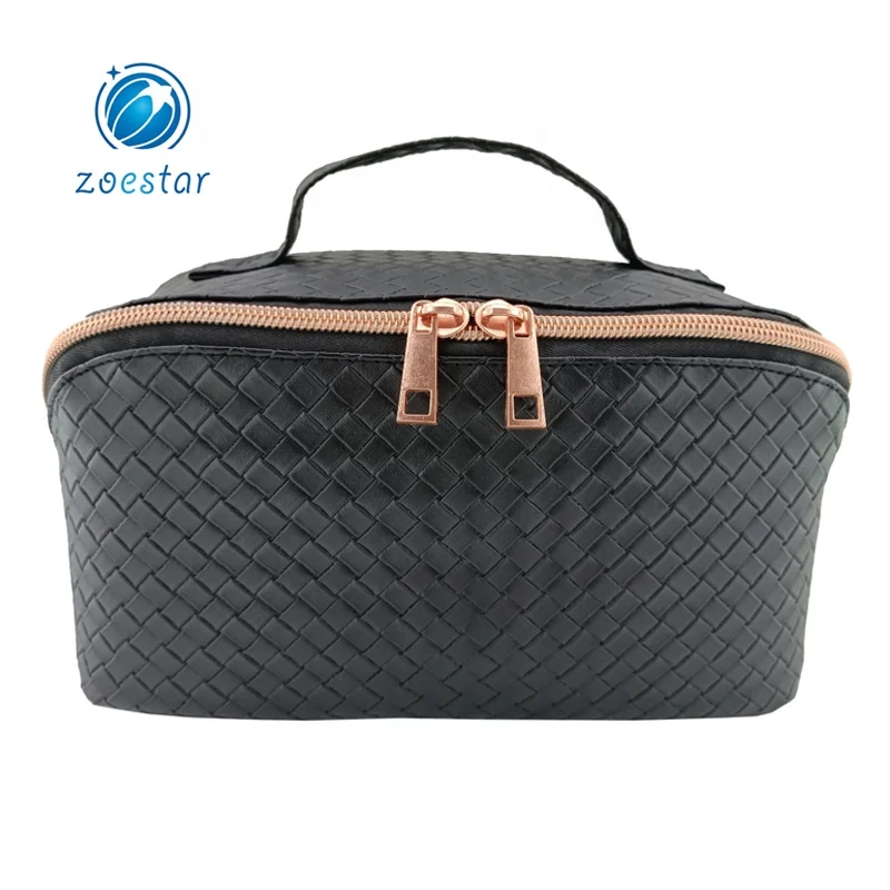 Travel PU Leather Makeup Bag,Large Opening Portable Toiletry Bag Opens Flat for Easy Access, Cosmetic Organizer for Women