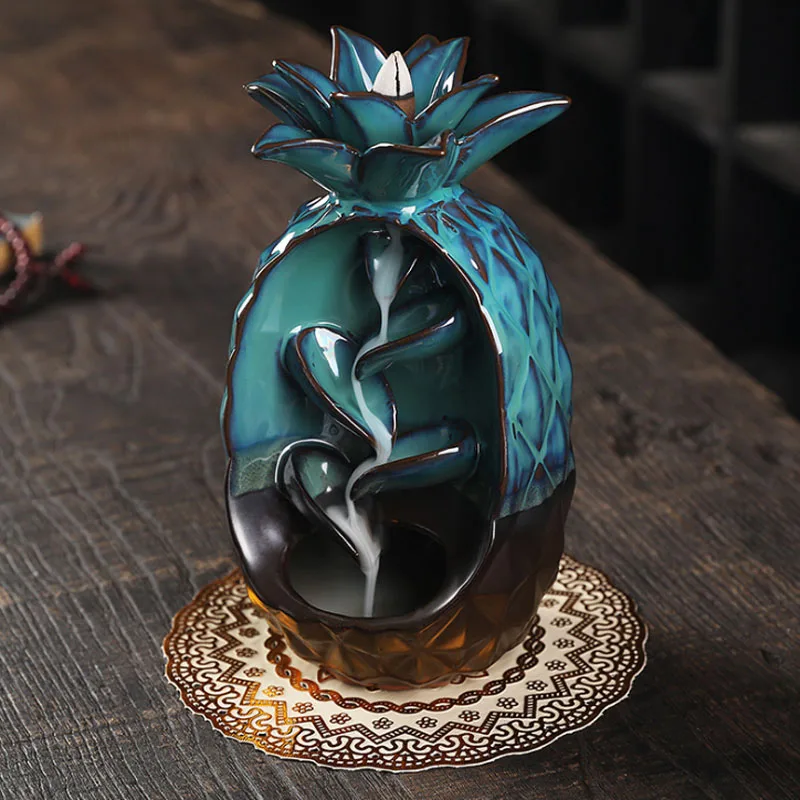 Ywbeyond Home Decoration Ceramic Pineapple Back flow Incense Burner Waterfall Indoor Fragrance Holder
