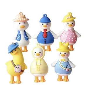Cute Crooked Duck Keychain Soft Rubber Mini 3D PVC Cartoon Bag Charm Eco-Friendly Woven Technique Students Keyrings