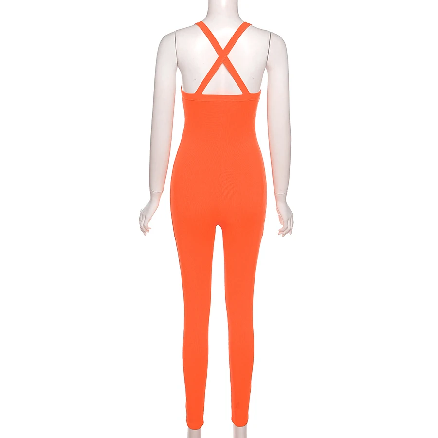 Kliou K21q04915 Ladies Jumpsuits Solid Sportswear Outfits Cleavage
