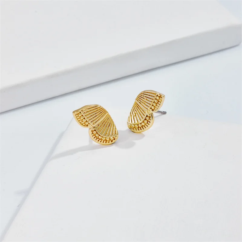 Minimalist Stud Earrings 14K Gold Plated - Half Butterfly Wing