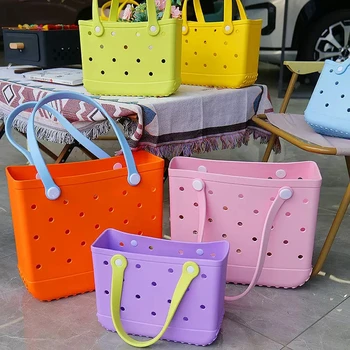 Direct Factory Print Women Summer Bog Bag Beach Totes Custom Football Large Eva Plastic Silicone Bag With Holes