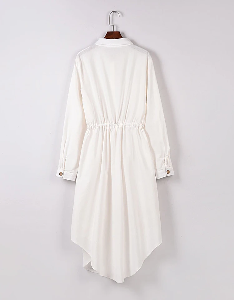 Designer Simple Button Long Sleeve Linen White Dress Custom Women ...