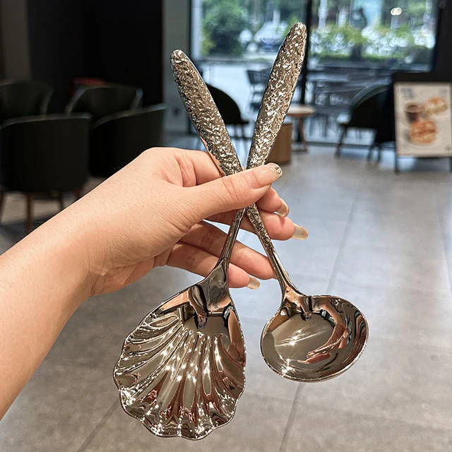 wholesale Stainless Steel 304 Soup Spoon serving spoon creative Shell Shape Spoon hammered soup ladle