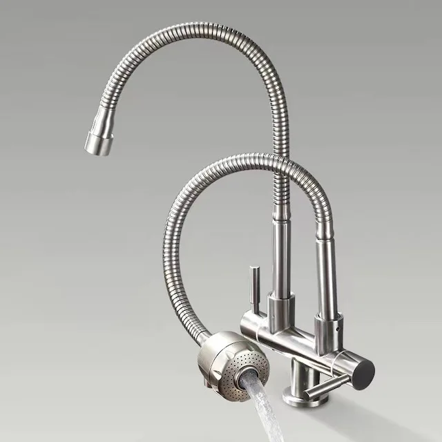 Edelstahl Küchenwasserhahn – Gebürstetes Nickel, Einzelgriff, Nur Kaltwasser, 360° Drehbar, Einlochmontage