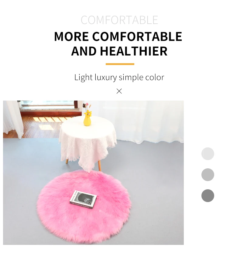 Round Pink Faux Fur Rugs Bedroom Washable Long Hair Soft Fluffy Seat