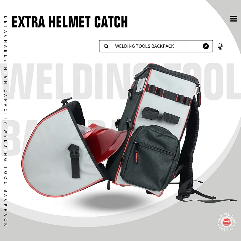 TRQ Factory Custom Welder Backpack Welding Tool Bags with Helmet Pouch Welding Tools Backpack