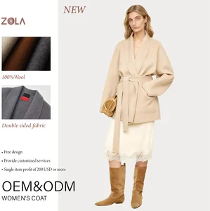Elegant and Minimalist 100% Wool Double-Sided Ni Bathrobe for Ladies Handmade Winter Coat with Belt Dyed Product