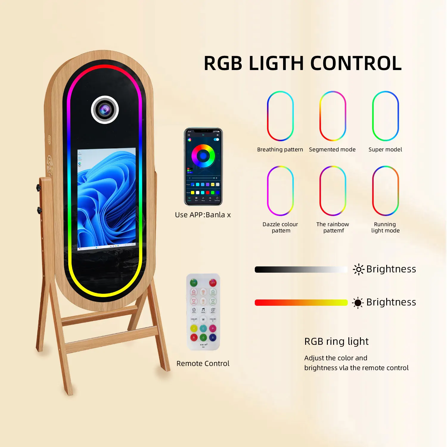 Wooden Magic Mirror Photo Booth With Printer Stand Touch Screen Selfie Digital Camera Photobooth Machine for Festival Party