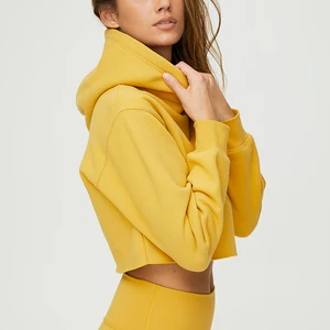 OEM Factory Logo Print Women Lightweight Crop Hoodie Pullover Sweatshirt