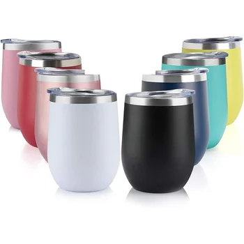 12 OZ Stainless Steel Wine Tumbler with Lid Wine Glass Tumbler Double Wall Vacuum Insulated Travel Tumbler Cup