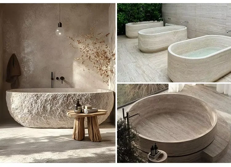 Custom Design Indoor Freestanding Natural Marble Stone Bathtub Hot Sale Travertine Bathtub